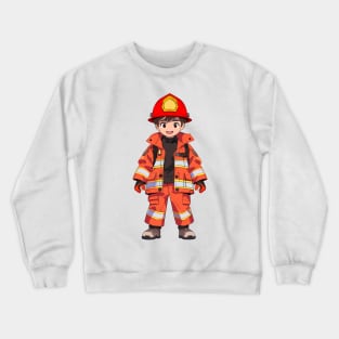 Happy Cartoon Firefighter Fire Man Crewneck Sweatshirt